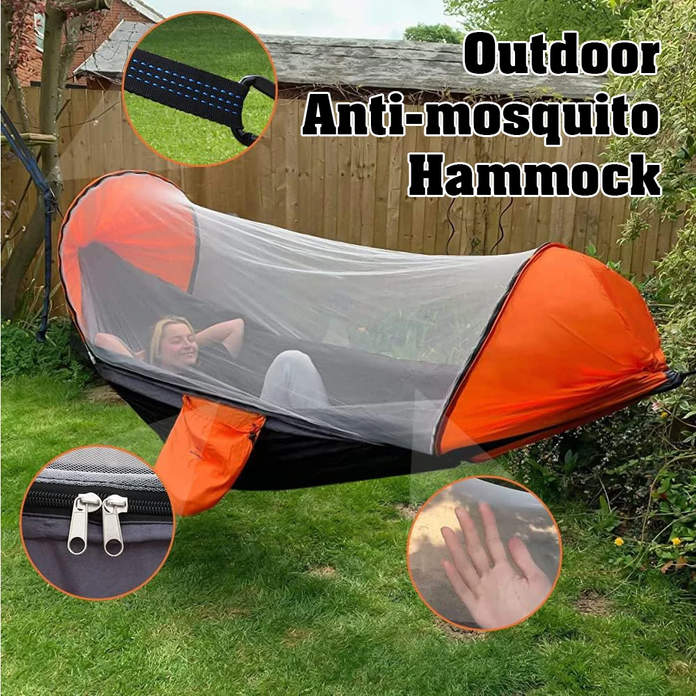 Camping Hammock 2Person Outdoor Camping Hammock 2.8x1.4m/9.2x4.6ft Lightweight Hanging Mosquito Net Hammocks Tree Straps Swing Backpack Backyard