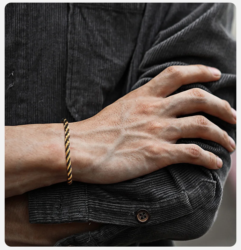 Vnox Persönlichkeit Twisted Rope Chain Box Links Armband für Männer Frauen, Schwarz Silber Farbe Edelstahl Singapur Kettenarmband – Detail 4