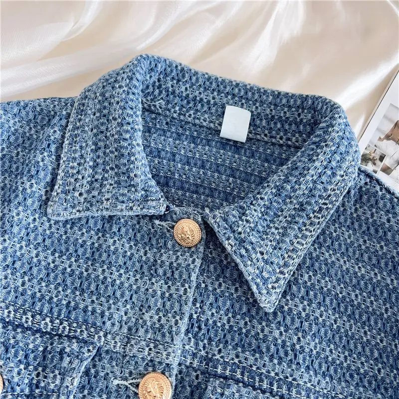 جاكيت دنيم نسائي أنيق بتصميم ريترو، كارديجان قصير، ملابس خارجية نسائية جديدة لربيع وصيف، نمط كوري شعبي