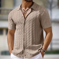 Polo en tricot décontracté pour homme, manches courtes, boutonné, couleur unie, tricot texturé, léger, pour le quotidien et les occasions professionnelles 2