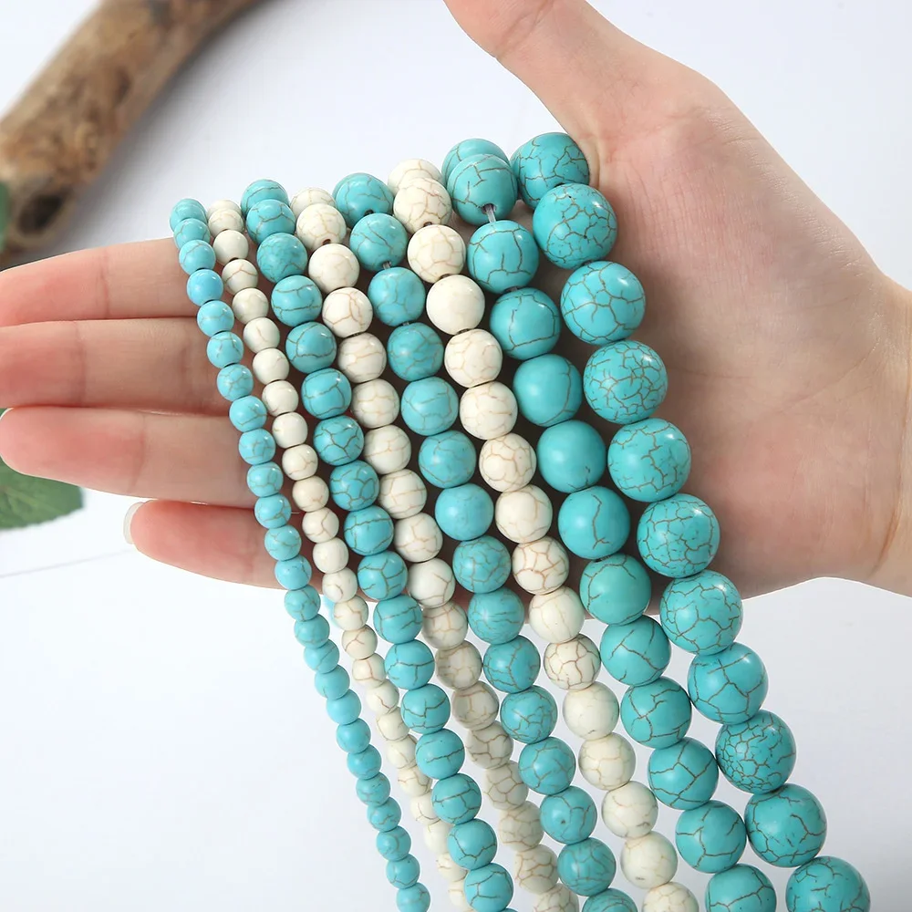 

Natural Stone Charm 4-12mm Turquoises Round Loose Beads for Jewelry Smooth Making DIY Accessories Bracelet Necklace Girls Gift