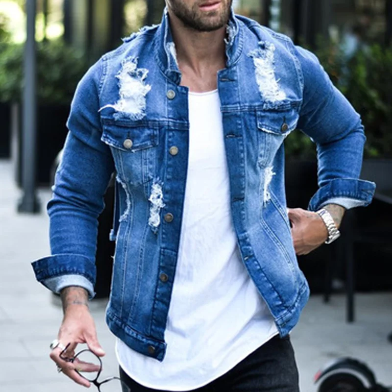 Jeans Jakcet Coat Men Blue Black Denim 