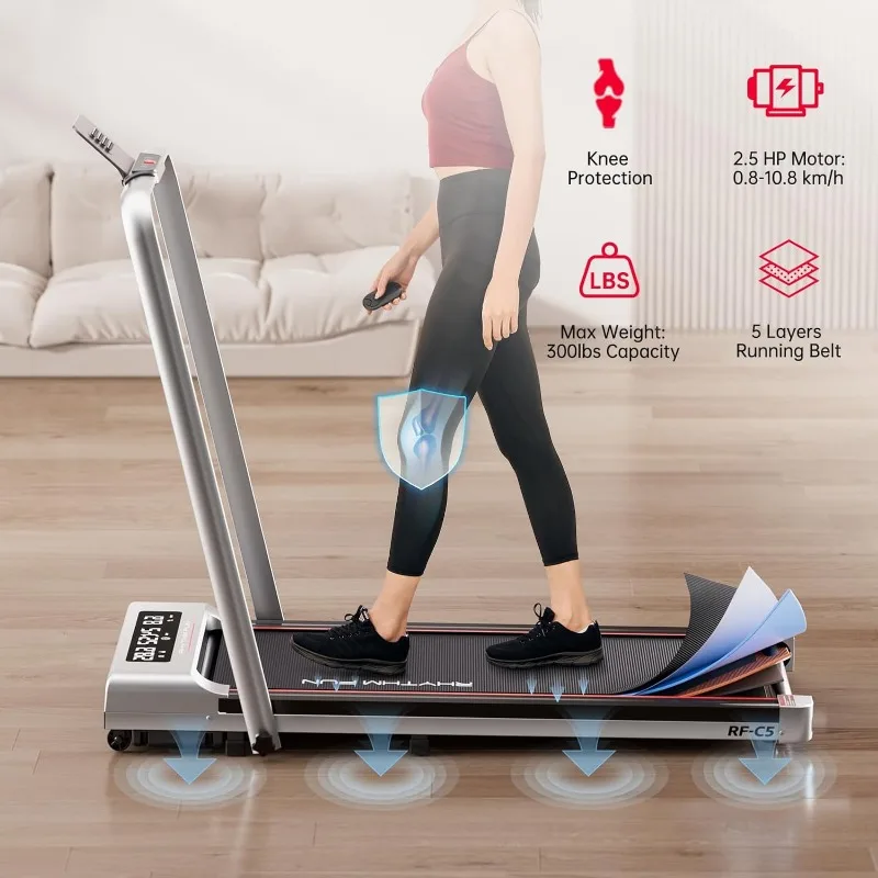 Foldable Treadmill 300 lb Capacity Walking Pad 2.5HP Treadmill Under Desk Portable for Home and Office
