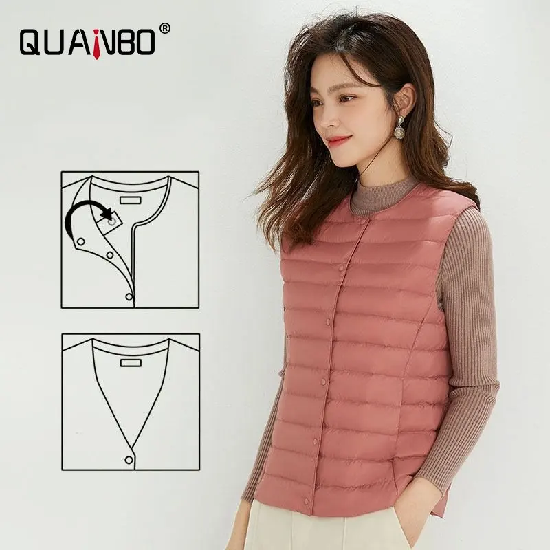Women Sleeveless Puffer Vest Women's Ultra Light Down Vest Women Two Ways Waistcoat Portable Warm Sleeveless Winter Liner 4