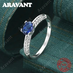 Exquisite 925 Sterling Silver Blue Zircon Women's Ring - Elegant Wedding Party Jewelry - 8 (Blue)