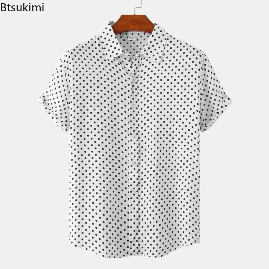 New Men's Summer Floral Shirts Hawaiian Style Short Sleeve Casual Shirt Fashion Polka Dot Blouse Vacation Camisas De Hombre