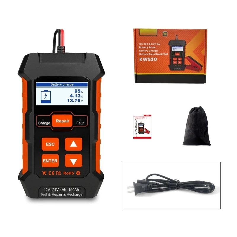 

094D Car Motorcycles Battery Tester 12V 24V Battery Monitors Charging Cranking Test
