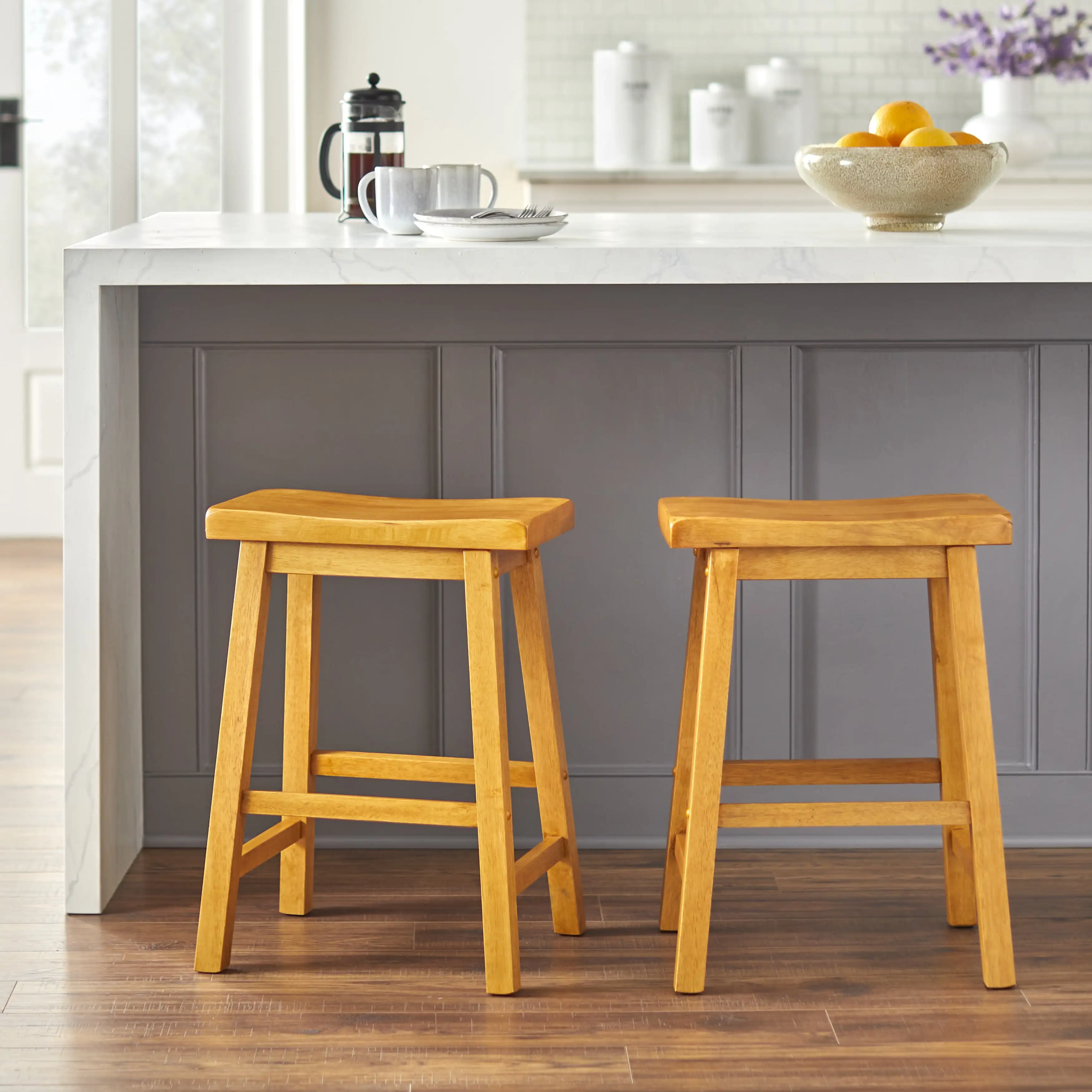 

24" Wood Counter Height Stool Brown Kitchen Set of 2 Saddle Bar Stools