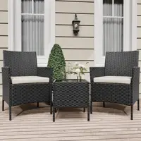 3-Piece Wicker Patio Sofa Set, All-Weather Rattan Conversation Set With Cushions & Glass Coffee Table For Garden, Porch, Lawn