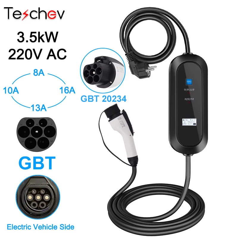Teschev Gbt Ev Charger Portable Wallbox Cavo Di Ricarica 16A Regolabile Eu Schuko Plug Fast Charge Evse Per Veicolo Elettrico