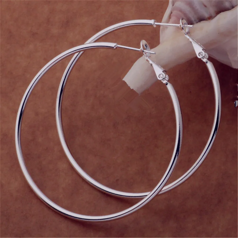 

Hot charms 925 Sterling Silver Classic 5-8CM Big circle hoop Earrings for Women party wedding Jewelry fashion Christmas Gifts