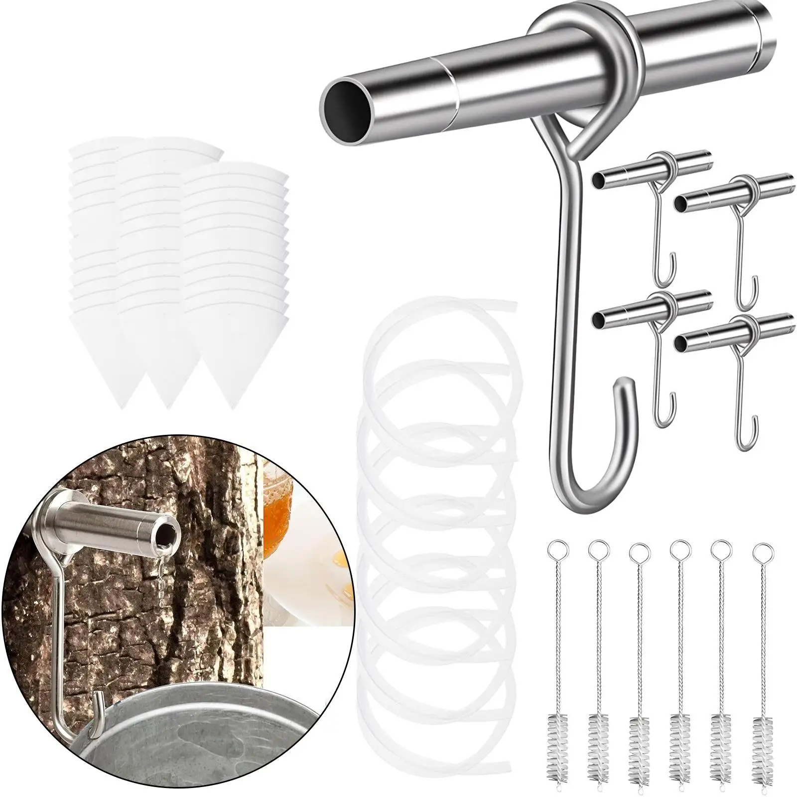 6Pcs Maple Tree Syrup Tapping Kit Simple Installation Food Grade Material Lightweight for Personal Use Brush and Filter Papers