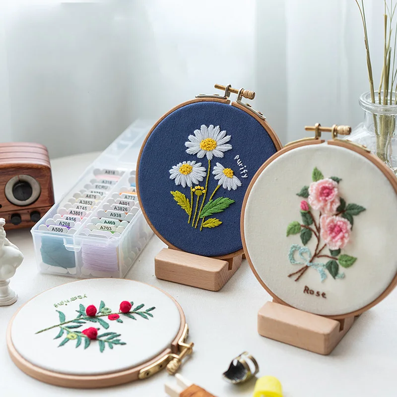 Flowers Plants Pattern Embroidery Set Needlework Tools Printed Beginner Embroidery Round hoop Cross Stitch Kit Sewing Craft Kit images - 6