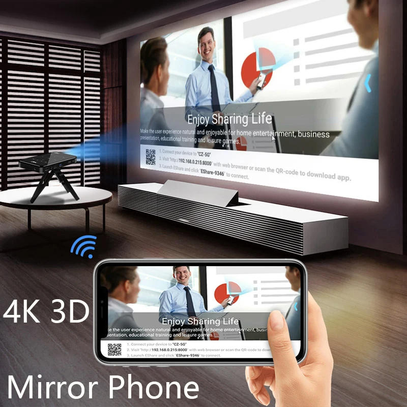 SmartIdea 3D 4K Phone Size HD Projector AC3 Android WiFi DLP Smart Proyector Beamer BT Battery Build-in AirPlay Miracast
