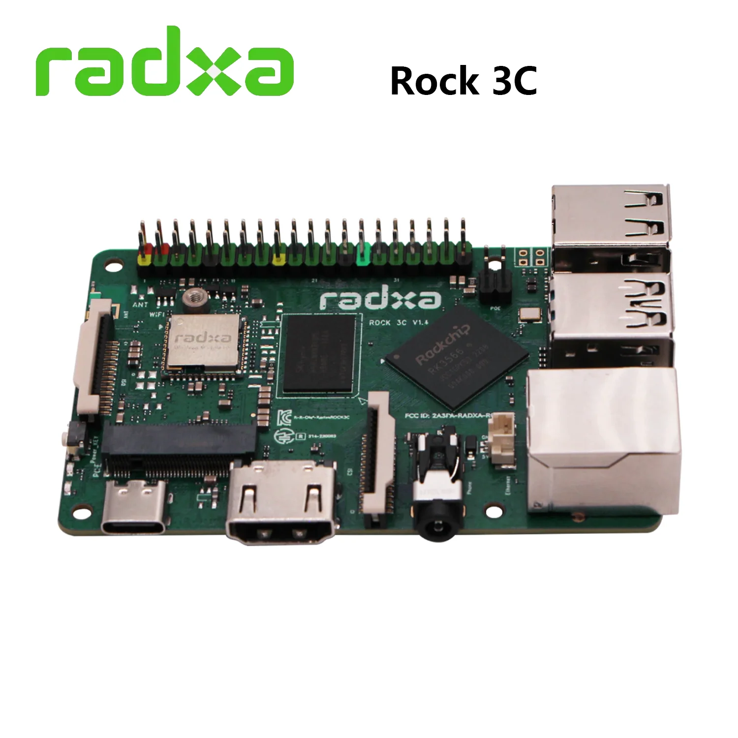 Radxa ROCK 3C Development Board RK3566 Quad-core Arm&reg; Cortex&reg;-A55 (ARMv8) 64-bit @ 1.6GHz Support 4K
