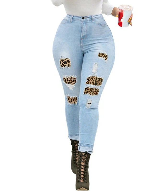 Pantalones vaqueros ajustados con estampado de leopardo para mujer, ropa de moda de estilo callejero, alta elasticidad