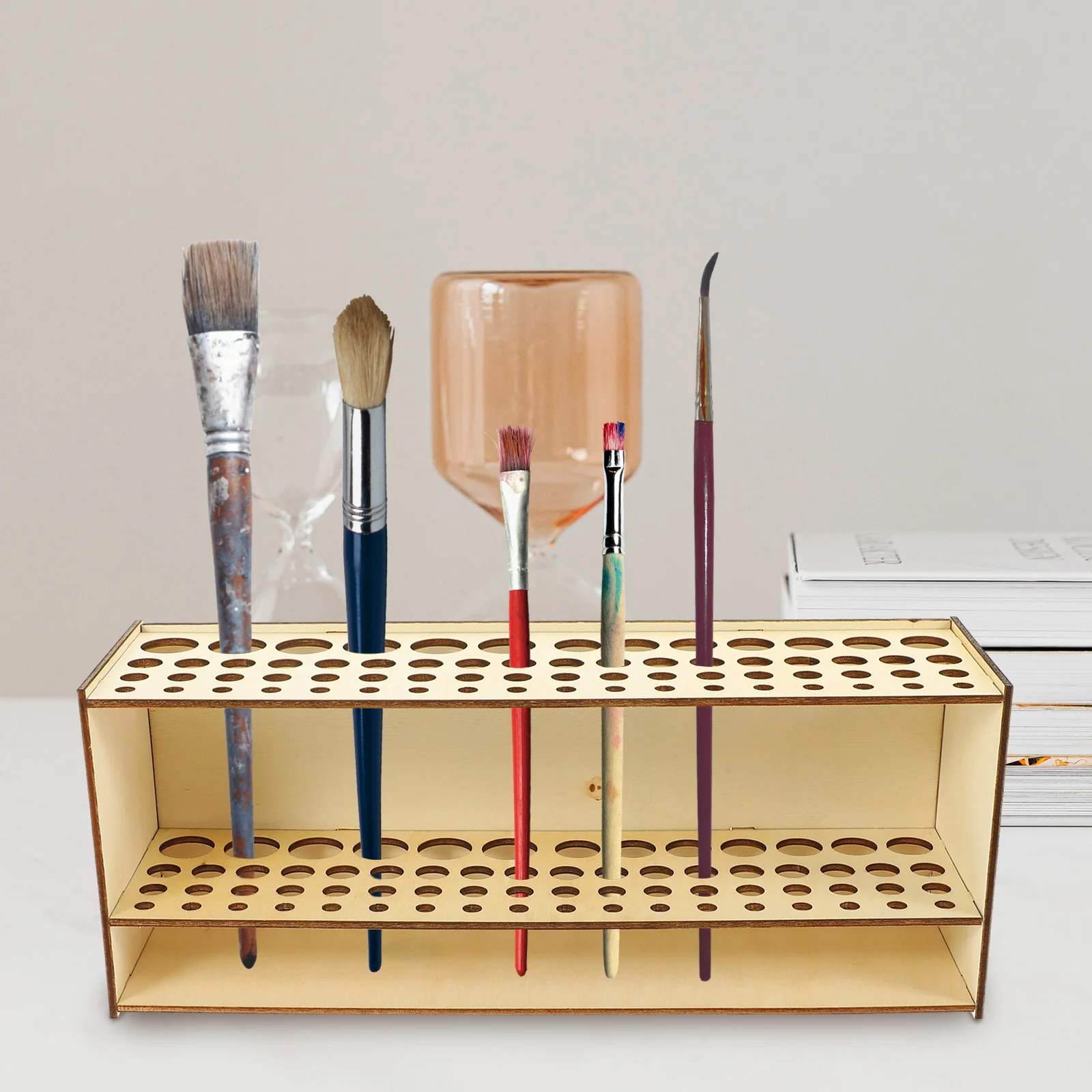 

Paint Brush Stand Wall-Mounted Freestanding Detachable Wooden Bracket Desktop Storage Tool Pen Turner Holder Pencil Organizer