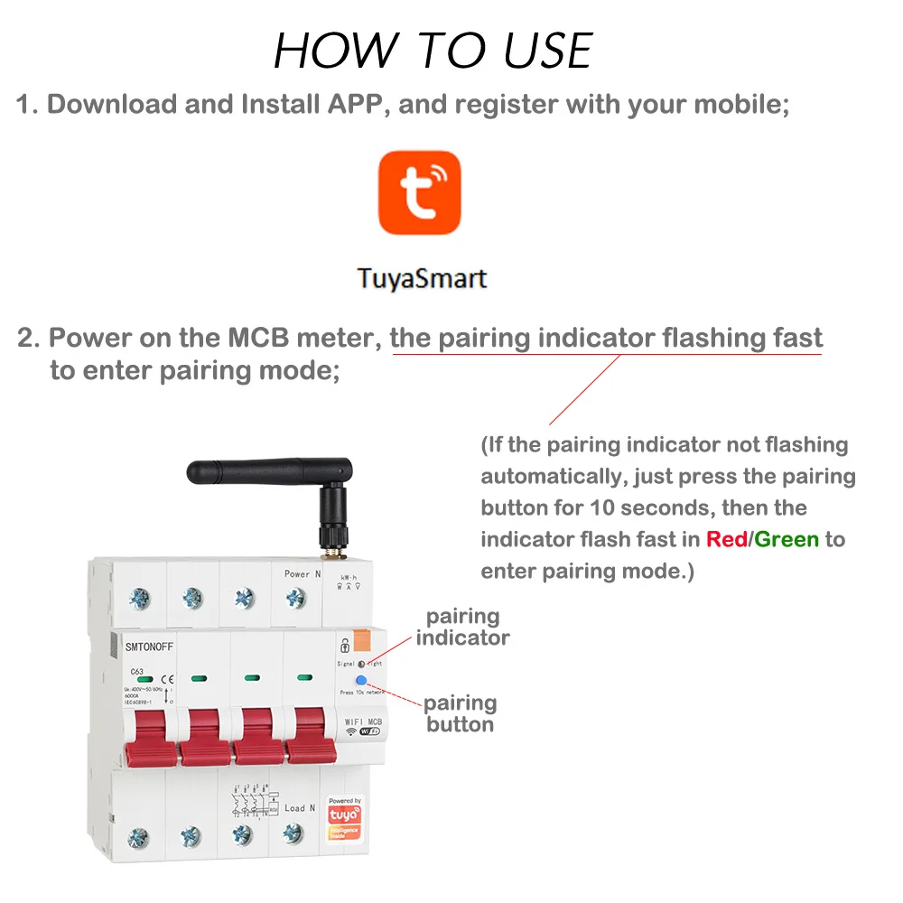 Tuya Smart WiFi RS485 4P MCB Breaker Prepaid Meter Timer Switch Voltage Current
