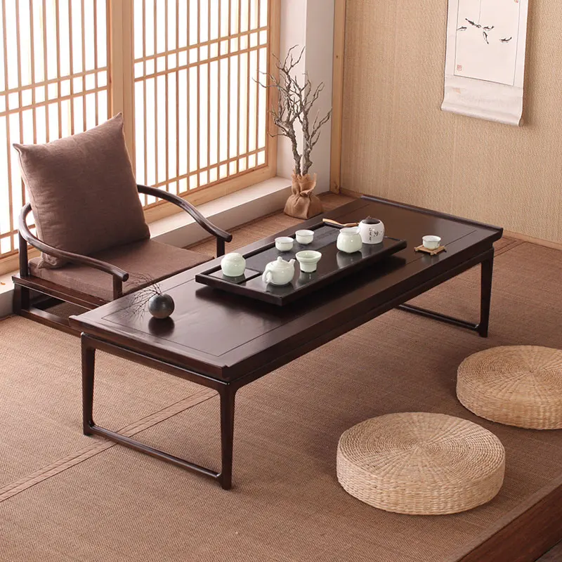 Tatami coffee table, Japanese ondol table, low table, Chinese old elm wood zen bay window table, household solid wood tea table