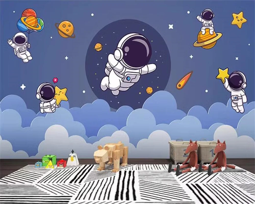 Beibehang-papel de Parede Nórdico Personalizado do Astronauta para o Quarto das Crianças Desenhos Animados Modernos Eco-friendly Astronauta Astronauta