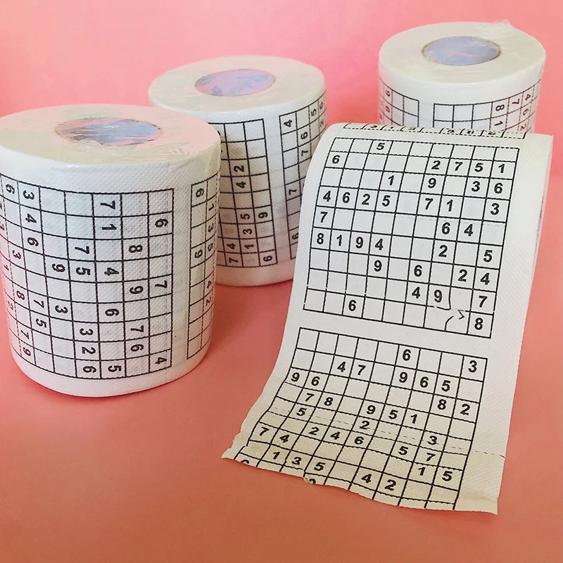 1PC Creative Sudoku Game Toilet Paper Games Roll Paper Towel Tenacity Durable Funny Printed Toilet Bathroom Accessories