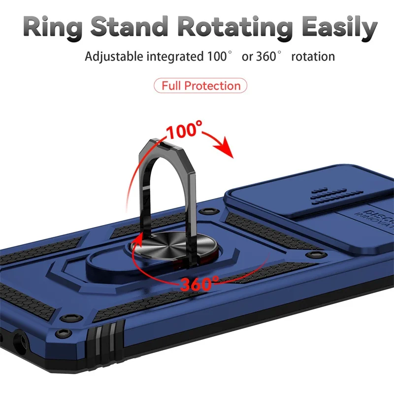Shockproof Slide Camera Armor Case with Car Magnetic Holder Ring for Smartphone Protection