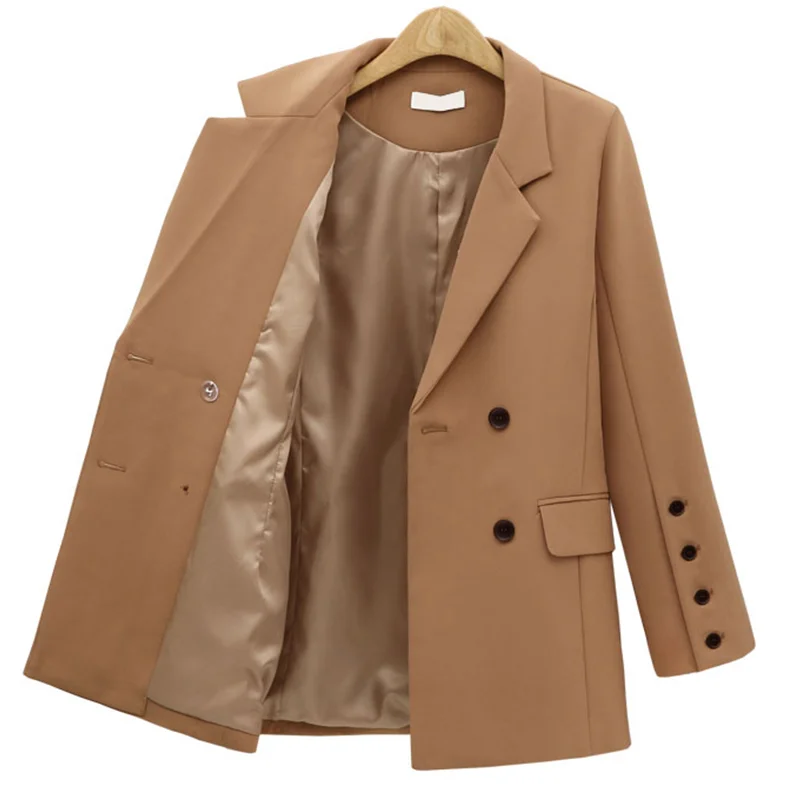 casual simple gradient color blazer 2023 women new fashion mid length double breasted commute office blazer autumn winter suit new Ladies Autumn and Winter Casual Blazer Solid Color Loose Loose Mid-length Women's Double-breasted Oversized Blazer Women