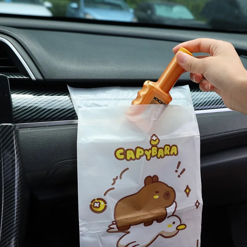 30-90Pcs Cartoon Capybara Car Disposable Garbage Bag Portable Universal Auto Door Seat Household Thickened Car Desktop Trash Can