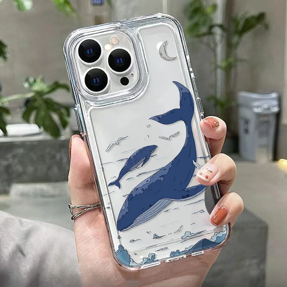 Vibrant Shark Design Silicone Phone Case - Transparent Protective Cover
