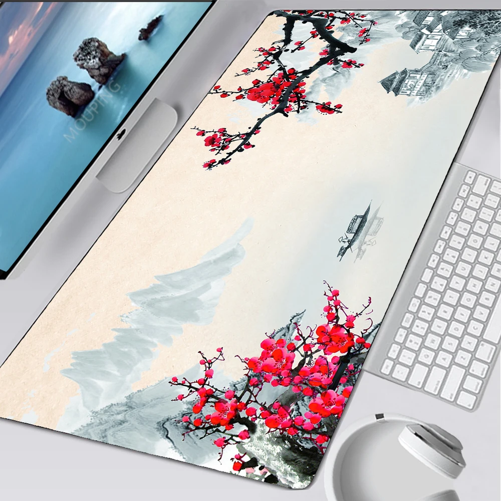 Cherry Blossom Art Mouse Pad Japan Sakura Card Black Table Mat Big Mousepad Gamer Carpet Gaming Keyboard Mouse Mats Accessories