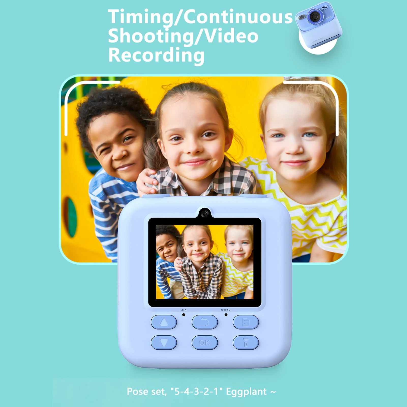 Children Instant Printing Camera Versatile Video Photo  2.4-Inch Screen Built-in 32GB Card Instant Print Camera for Kids