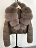 Janveny Large Natural Fox Fur Collar 90% White Duck Down Jacket Women Winter Short Waterproof PU Puffer Coat Female Thick Parkas 2
