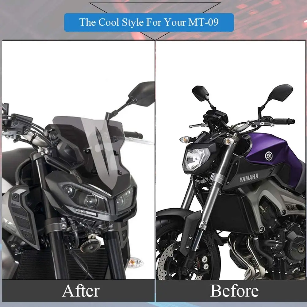 フロントガラス用フライスクリーン付きモーターサイクルデフレクター,fz09,mt09,2017 2018 2019  2020,ヤマハMT-09,FZ-09,mt,fz 09