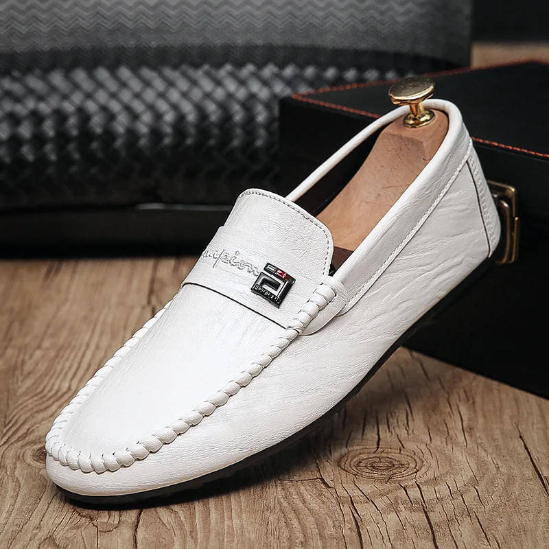 2022 Spring Autumn Men's Dress Shoes White Loafers Leather Casual