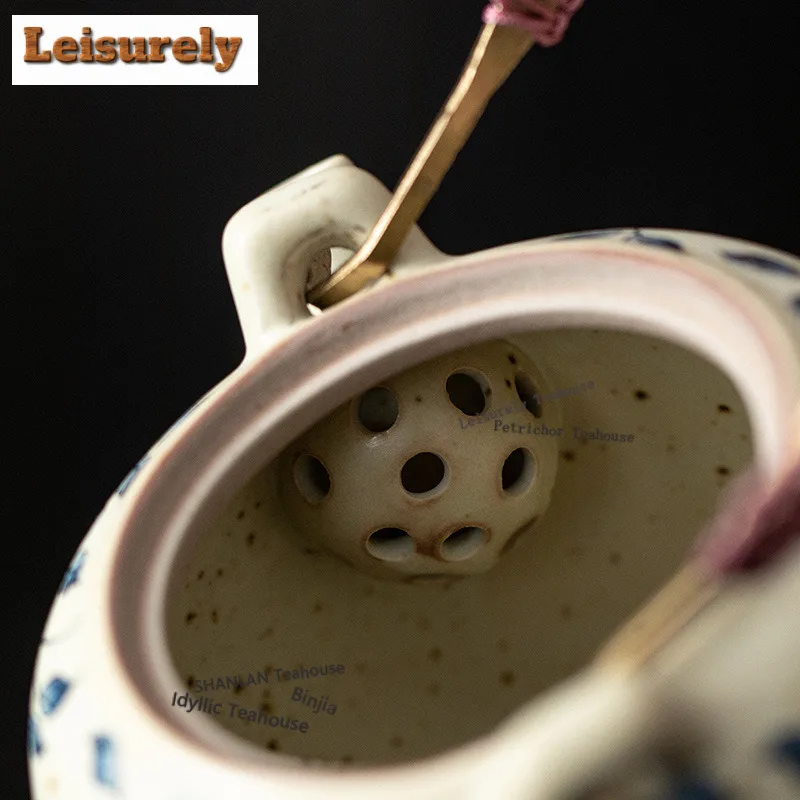 220ML Caramel Glaze Peony Lifting Handle Teapot Antique Tea Infuser Pot Tea Soaking Kettle With Ball Hole Teaware Decoration