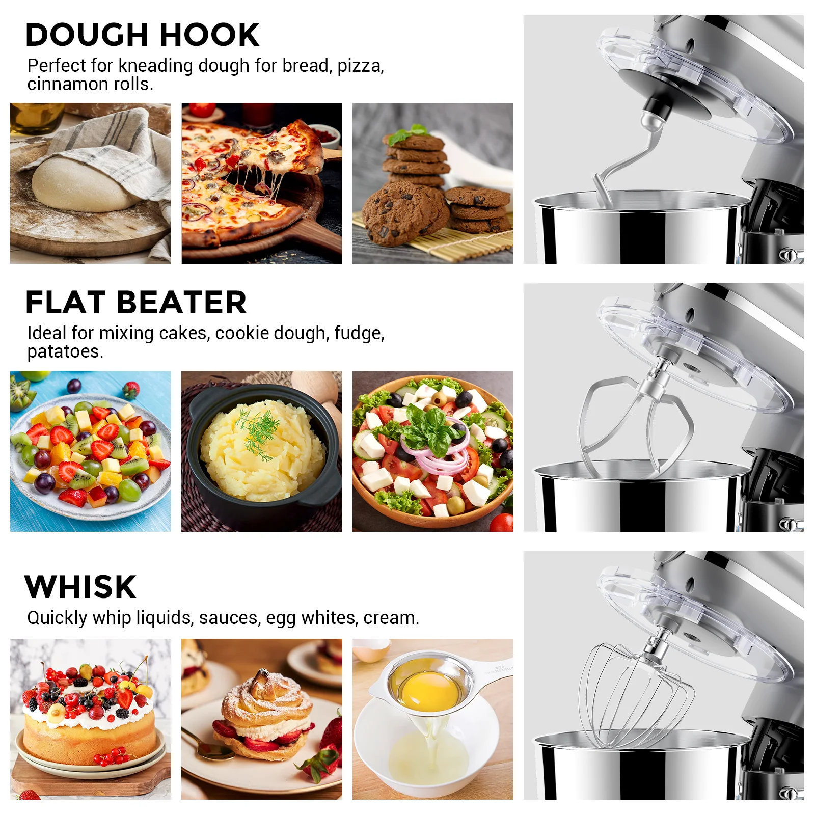 5in1 Multifunction 5.5L Electric beater bakery amasadoras LCD display food mixing stand dough mixer for kitchen househould 5