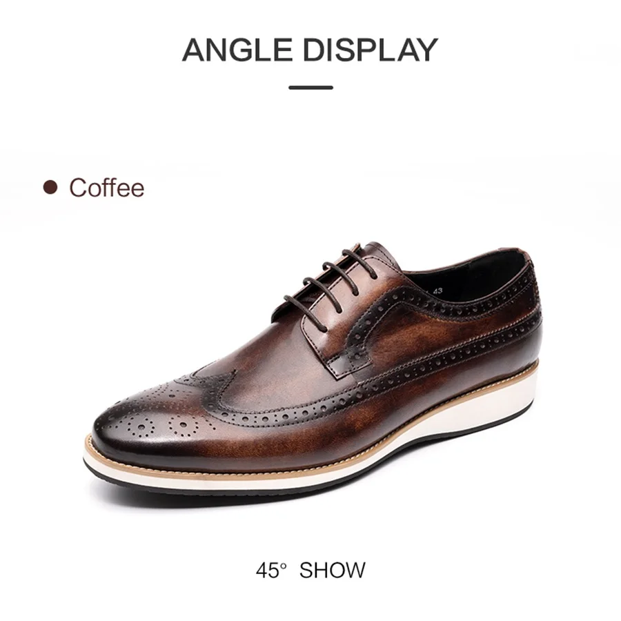 Fashion Brogue Shoe Genuine Cowhide Leather Oxford Style Sneakers Business Leisure Handcraft Dress Shoe