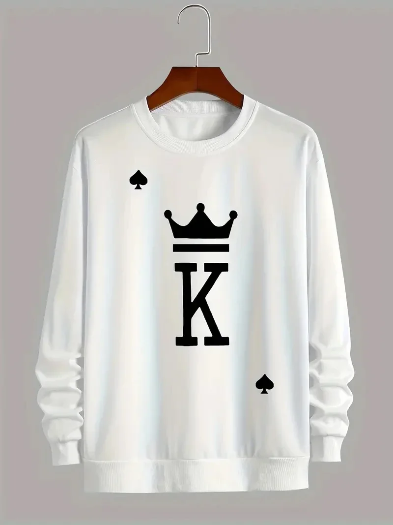 

Men King Letters Funny Poker Print Hooded Trendy Sweatshirt Designer Fleece Hoodies for Male Warm Casual Pullover Clothing