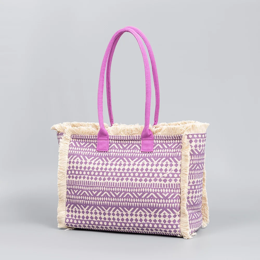Borsa tote Borsa a tracolla retrò bohémien Borsa con cerniera Borsa in tela di grande capacità Estate da donna - immagine 2