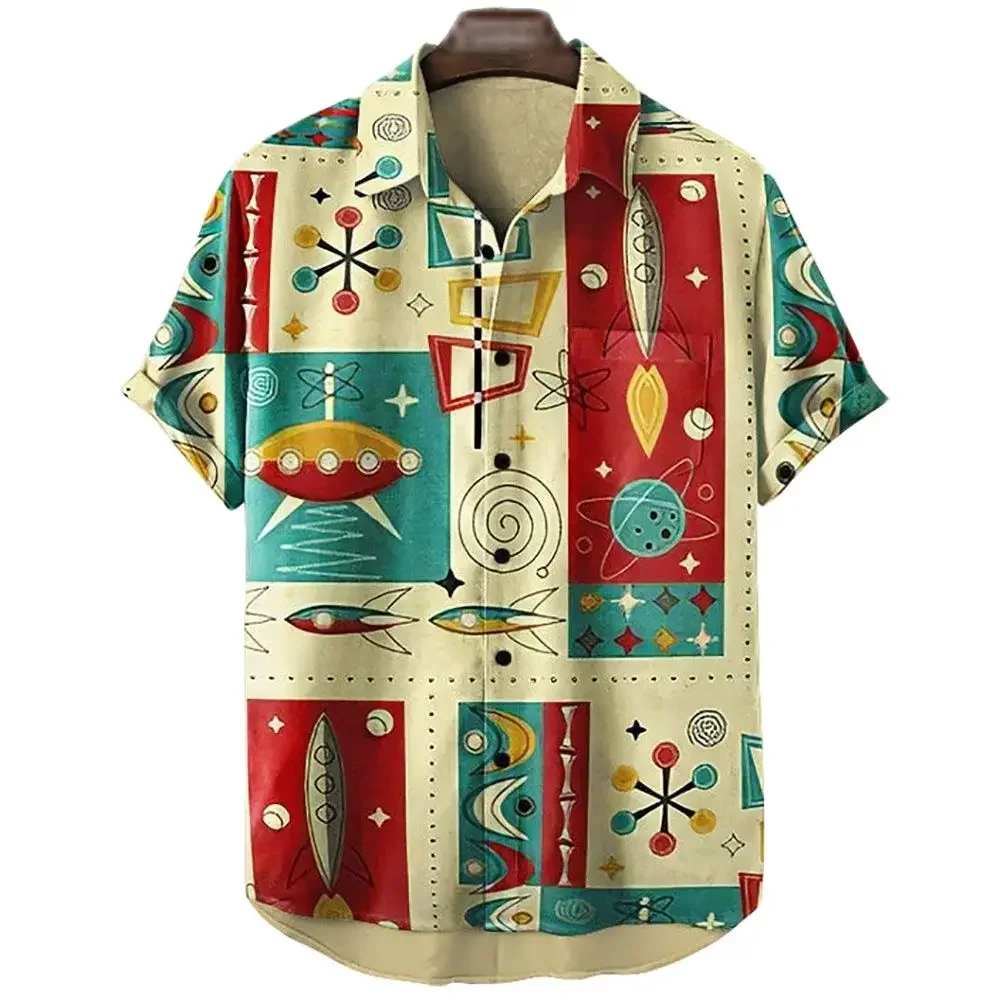 

2024 Harajuku Cartoon Rocket Print Hawaiian Men's Shirt 3d Printed High Quality Summer Casual Free Shipping