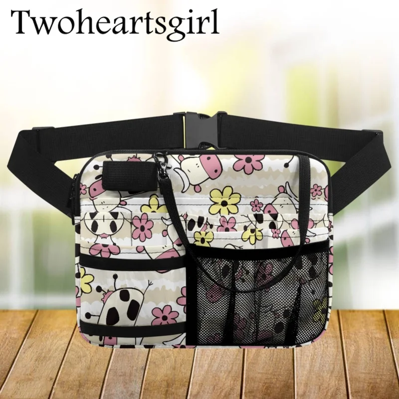

Twoheartsgirl Cow Pattern Women Nurse Fanny Pack Casual Shoulder Nursing Belt Organizer Portable Nursing Care Storage Bum Bags