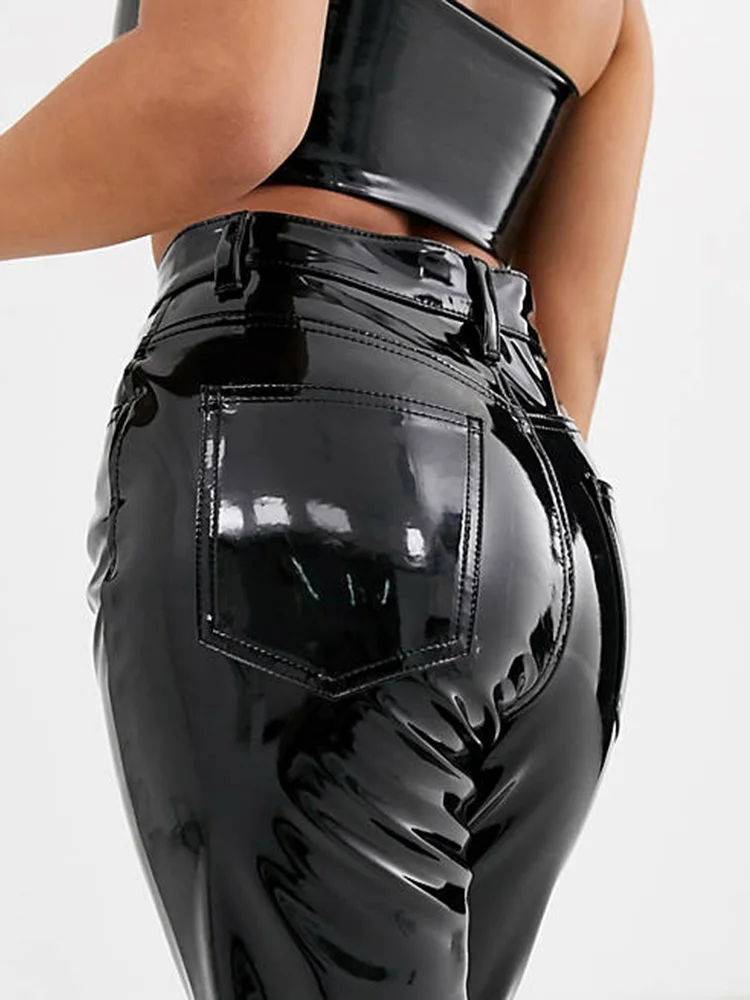 

Женские лакированные кожаные брюки-карандаш с высокой талией, леггинсы из искусственного латекса, облегающие обтягивающие брюки из ПВХ, женская одежда для ночного клуба, новинка 2023