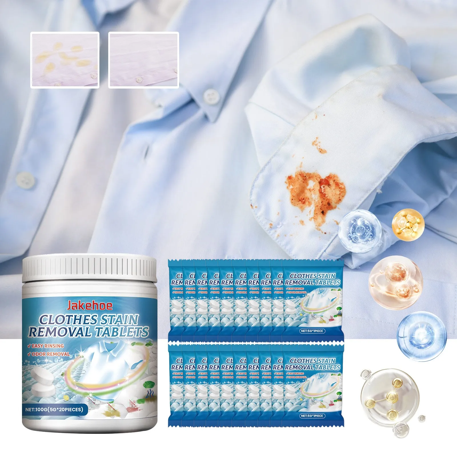 Laundry Tablets, Stain Remover For Clothes Laundry Strong Decontamination Detergent Powder Tablets For Underwear And Clothes