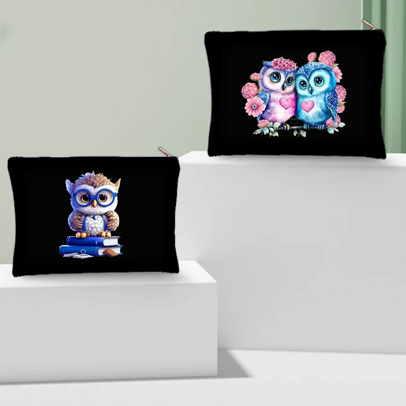 

Owl Pattern Canvas Zipper Cosmetic Pouch Kawaii Makeup Brush Lipstick Storage Stationery Organizer Pencil Box Wisdom Girl Bags