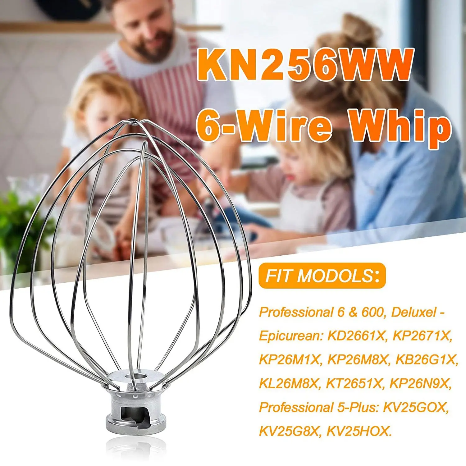 KN256WW 6-Wire Whip Attachment for KitchenAid 5-6 Quart Bowl-Lift Stand Mixer Accessory Replacement, Egg Cream Stirrer 3