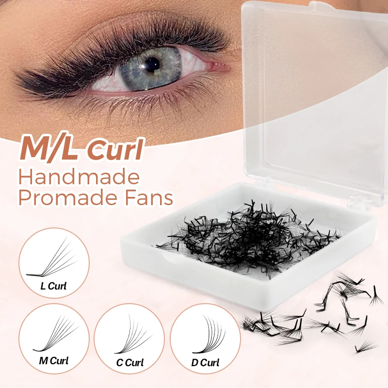 Pestañas Blossom M L Curl Extensiones de abanicos prefabricados Abanicos de volumen Extensiones de pestañas de ramo prefabricado Ventiladores sueltos Prefabricados Curvos M L