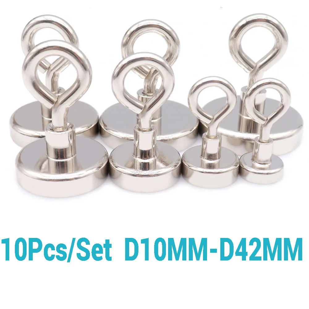 

10 Pcs D10mm-D42mm Super Strong Neodymium Magnet Hook Closed Magnet Hook Round Strong Magnetic Hook Sucker Magnet Searcher