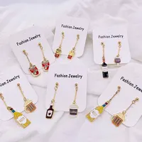 1 Pair Asymmetrical Wine Beer Earrings Mini Food Coffee French Fries Dangle Drop Earrings Jewelry Gifts for Women Girls 1