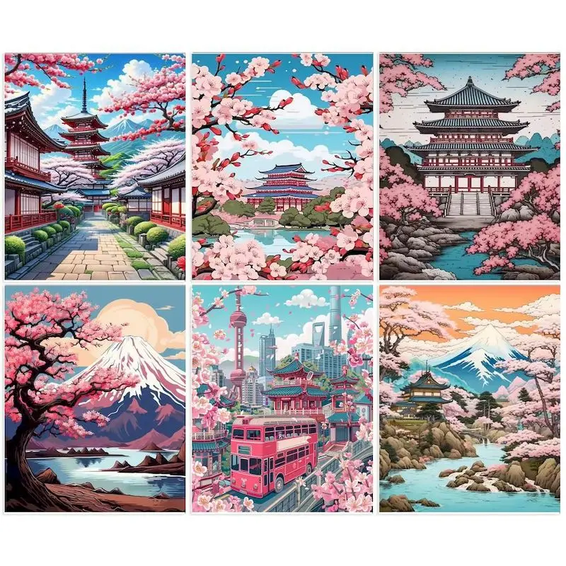SDOYUNO Paint By Numbers Pictures For Adults On Canvas Cherry Blossom Illustration Drawing Oil Paintings By Number Home Decor