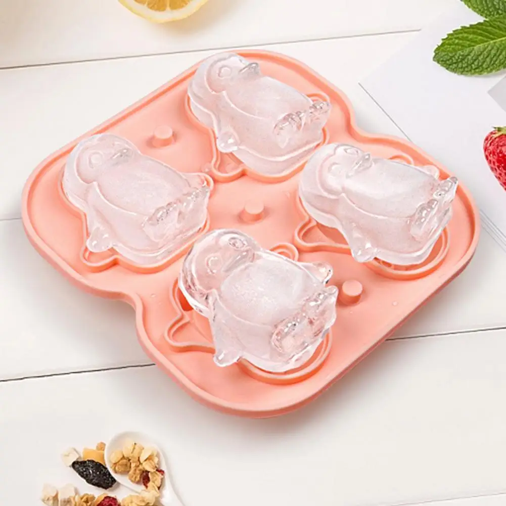 4 Grids Penguin Shaped Ice Cube Trays 3D Ice Cube Mold Easy Release Slow Melting Ice Maker For Whiskey Cocktails Brandy Coffee